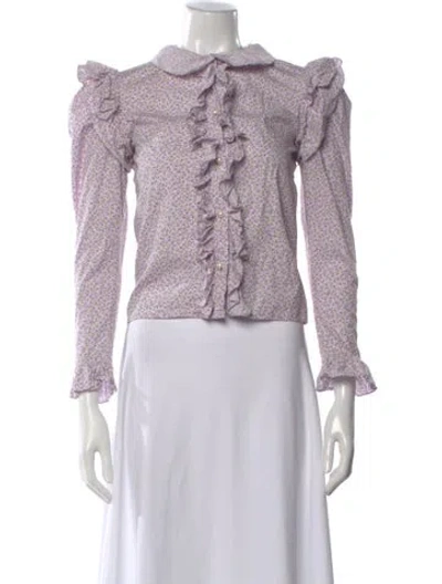 Pre-owned Batsheva Floral Print Long Sleeve Blouse In Purple