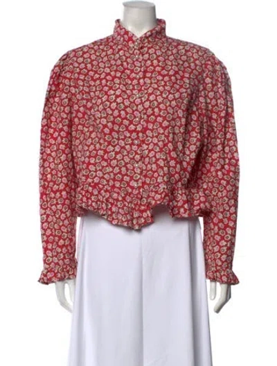 Pre-owned Batsheva Floral Print Long Sleeve Blouse In Red