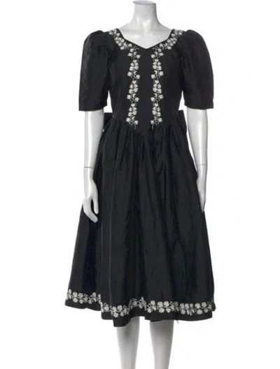 Pre-owned Batsheva Floral Print Midi Length Dress In Black