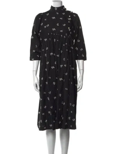 Pre-owned Batsheva Floral Print Midi Length Dress In Black