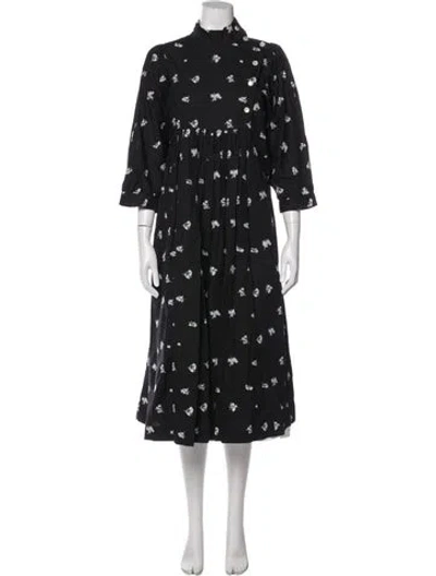 Pre-owned Batsheva Floral Print Midi Length Dress In Blue