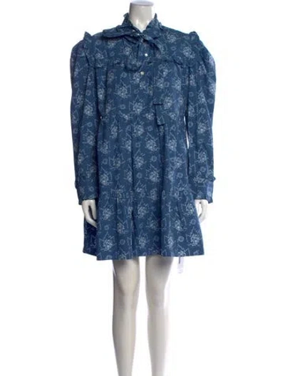 Pre-owned Batsheva Floral Print Midi Length Dress In Blue