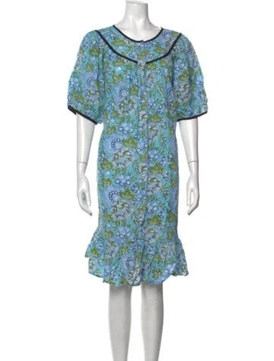 Pre-owned Batsheva Floral Print Midi Length Dress In Blue