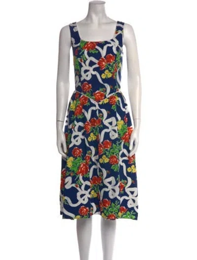 Pre-owned Batsheva Floral Print Midi Length Dress In Blue