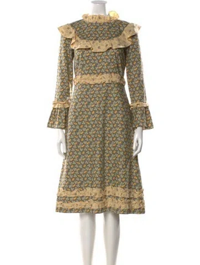 Pre-owned Batsheva Floral Print Midi Length Dress In Gray