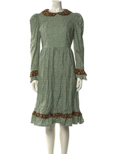 Pre-owned Batsheva Floral Print Midi Length Dress In Green
