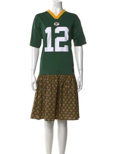 Pre-owned Batsheva Floral Print Midi Length Dress In Green