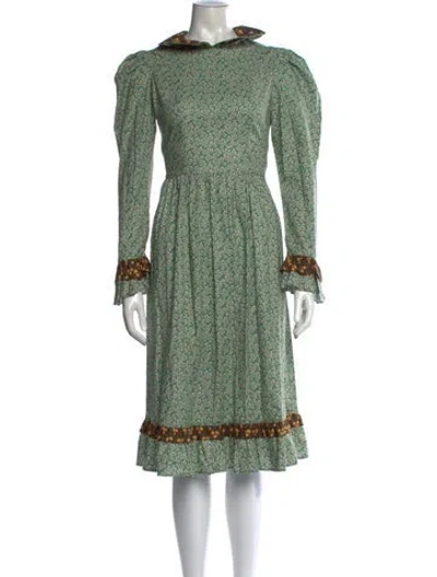 Pre-owned Batsheva Floral Print Midi Length Dress In Green