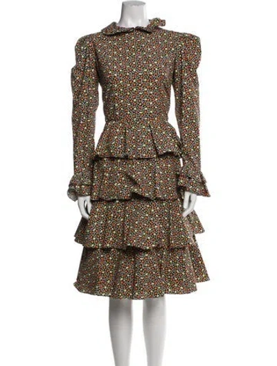 Pre-owned Batsheva Floral Print Midi Length Dress In Multi