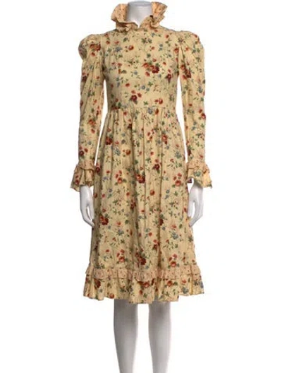 Pre-owned Batsheva Floral Print Midi Length Dress In Neutrals