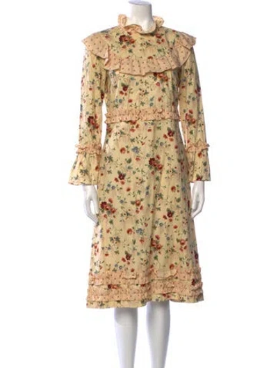 Pre-owned Batsheva Floral Print Midi Length Dress In Neutrals