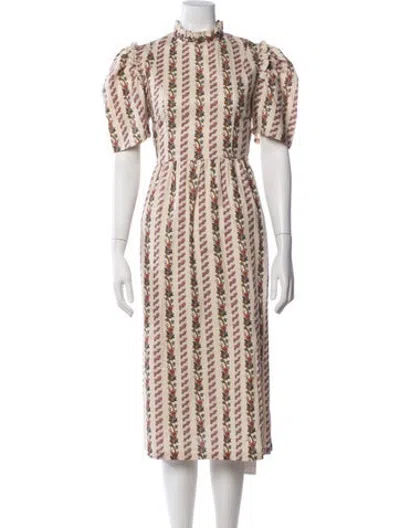Pre-owned Batsheva Floral Print Midi Length Dress In Neutrals