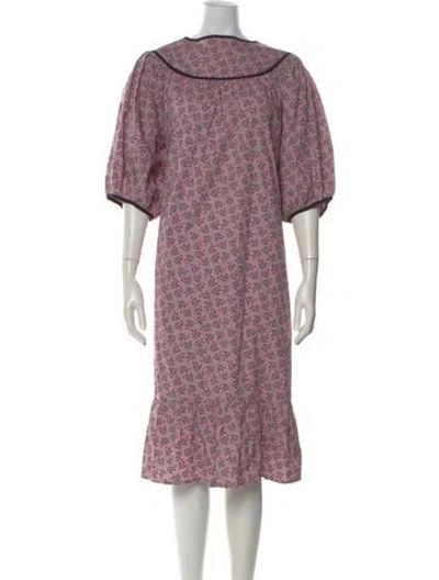Pre-owned Batsheva Floral Print Midi Length Dress In Purple