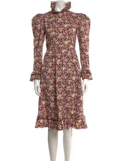 Pre-owned Batsheva Floral Print Midi Length Dress In Purple