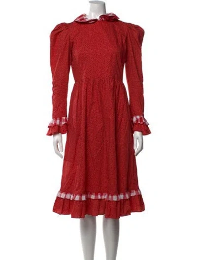 Pre-owned Batsheva Floral Print Midi Length Dress In Red