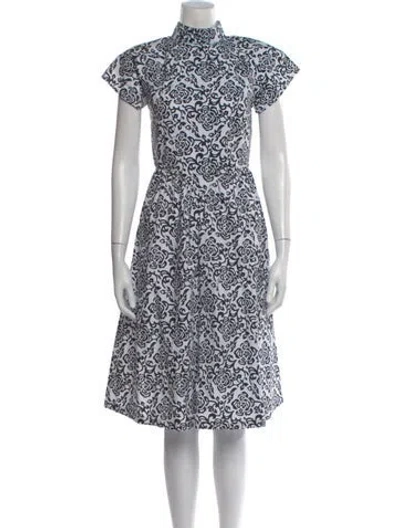 Pre-owned Batsheva Floral Print Midi Length Dress In White