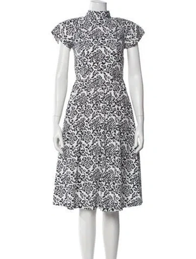 Pre-owned Batsheva Floral Print Midi Length Dress In White