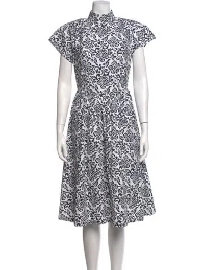 Pre-owned Batsheva Floral Print Midi Length Dress In White
