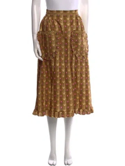 Pre-owned Batsheva Floral Print Midi Length Skirt In Brown