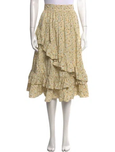 Pre-owned Batsheva Floral Print Midi Length Skirt In Yellow