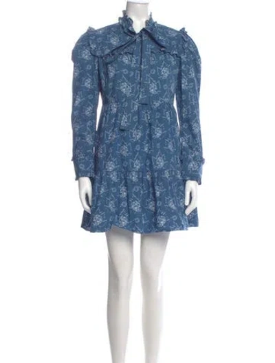 Pre-owned Batsheva Floral Print Mini Dress In Blue