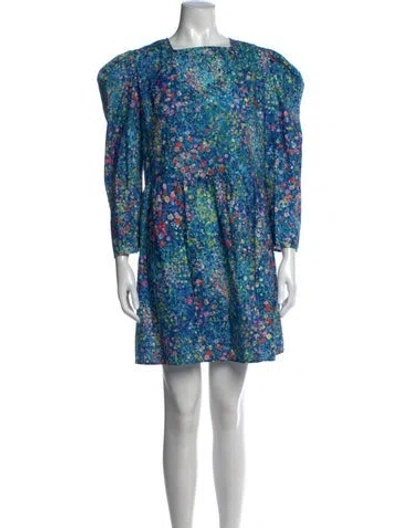 Pre-owned Batsheva Floral Print Mini Dress In Blue