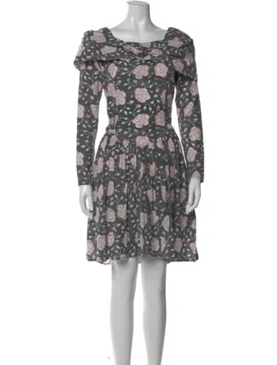 Pre-owned Batsheva Floral Print Mini Dress In Gray