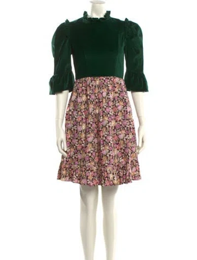 Pre-owned Batsheva Floral Print Mini Dress In Green