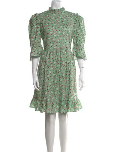Pre-owned Batsheva Floral Print Mini Dress In Green
