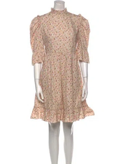 Pre-owned Batsheva Floral Print Mini Dress In Neutral