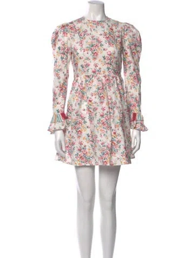 Pre-owned Batsheva Floral Print Mini Dress In White