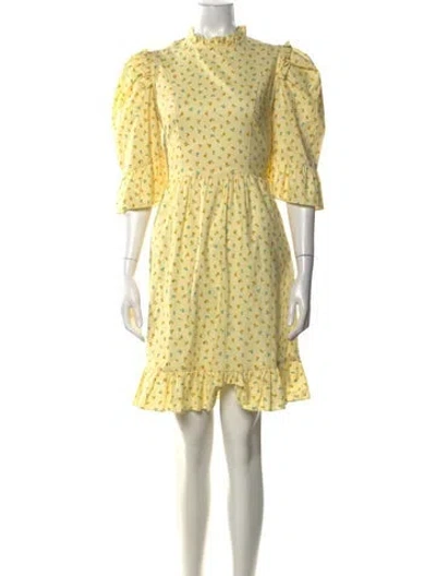 Pre-owned Batsheva Floral Print Mini Dress In Yellow