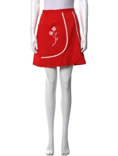 Pre-owned Batsheva Floral Print Mini Skirt In Red