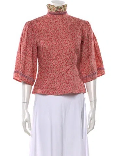 Pre-owned Batsheva Floral Print Mock Neck Blouse In Pink