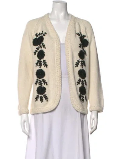 Pre-owned Batsheva Floral Print Open Front Sweater In Neutral