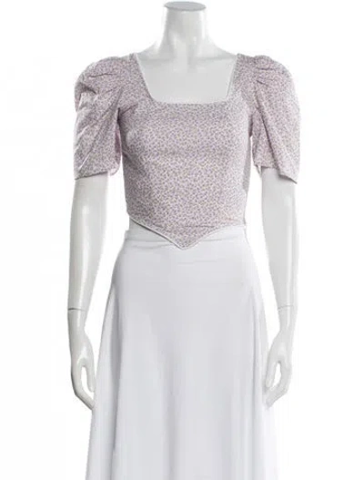 Pre-owned Batsheva Floral Print Square Neckline Blouse In White