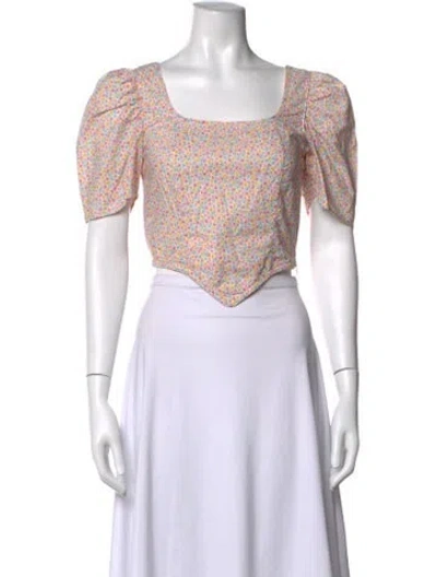 Pre-owned Batsheva Floral Print Square Neckline Top In Blue