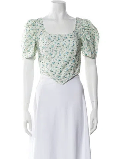 Pre-owned Batsheva Floral Print Square Neckline Top In Green