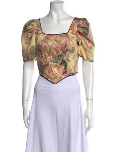 Pre-owned Batsheva Floral Print Square Neckline Top In Multicolor