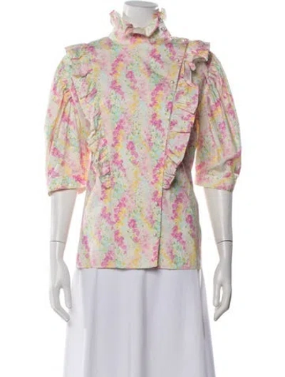 Pre-owned Batsheva Floral Print Three-quarter Sleeve Blouse In Multicolor