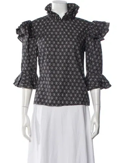 Pre-owned Batsheva Floral Print Three-quarter Sleeve Blouse W/ Tags In Multi