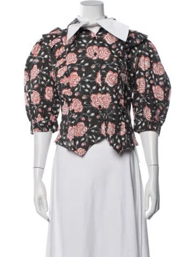 Pre-owned Batsheva Floral Print Three-quarter Sleeve Button-up Top W/ Tags In Multicolor