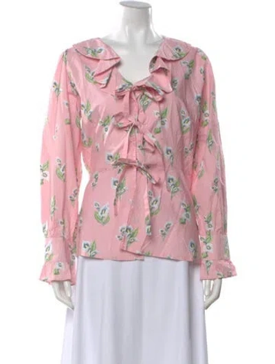 Pre-owned Batsheva Floral Print V-neck Blouse In Pink