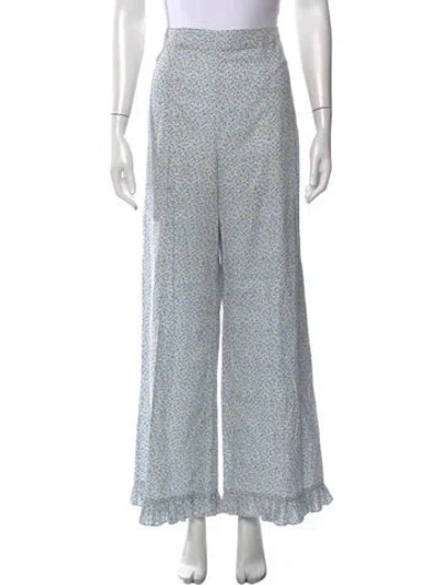 Pre-owned Batsheva Floral Print Wide Leg Pants In Blue