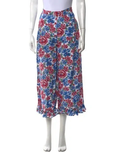 Pre-owned Batsheva Floral Print Wide Leg Pants In Blue