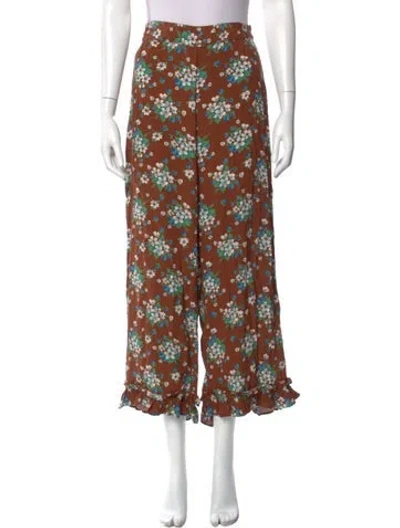 Pre-owned Batsheva Floral Print Wide Leg Pants In Brown