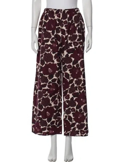 Pre-owned Batsheva Floral Print Wide Leg Pants In Burgundy