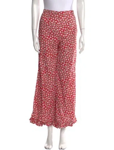 Pre-owned Batsheva Floral Print Wide Leg Pants In Red