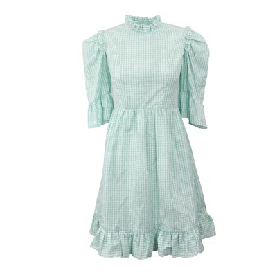 Batsheva Gingham  Spring Prarie Dress - Seafoam In Green