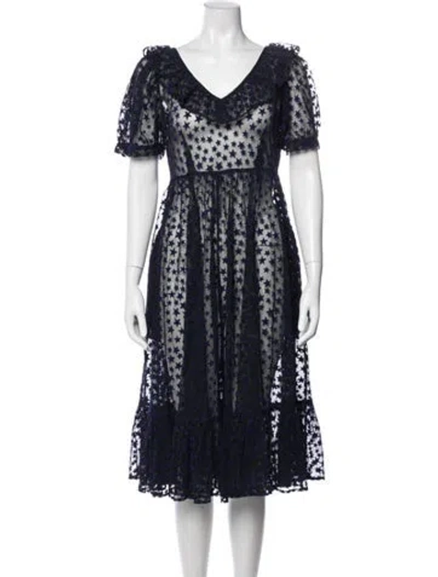 Pre-owned Batsheva Graphic Print Midi Length Dress In Blue